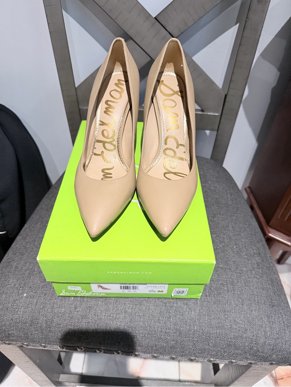 Sam Edelman Nude Leather Pointed-Toe Stiletto Pumps